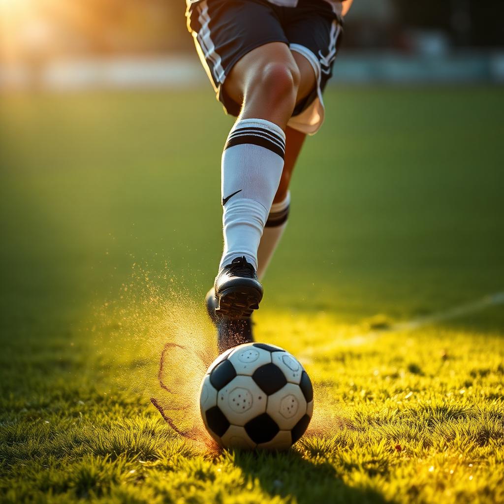 Close-up of a player striking the ball at golden hour
