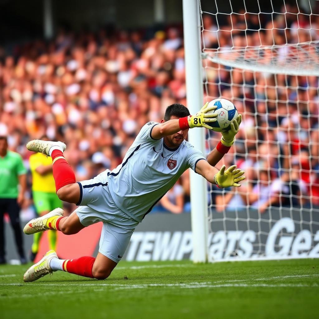 Goalkeeper diving for a save